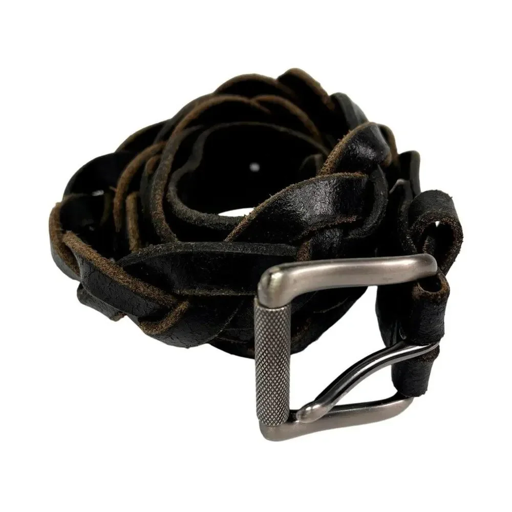 Dikies Belt Men's 39 Brown Braided Leather Belt Metal Buckle Casual